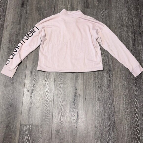 Calvin Klein Collared Womens MEDIUM Pink Cropped Long Sleeve Spellout Size M - Picture 5 of 6